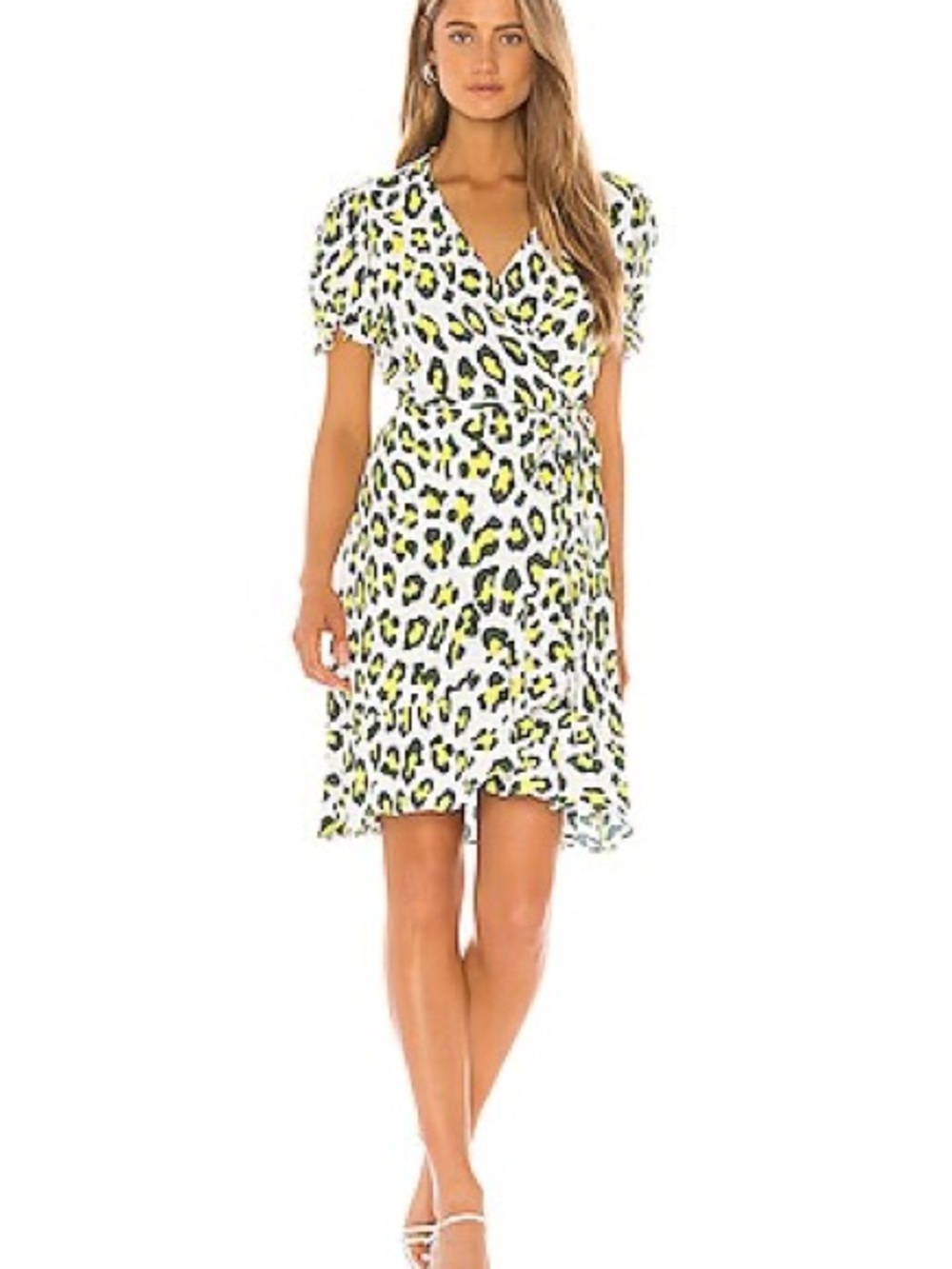 Women's Yellow Leopard Print Wrap Dress